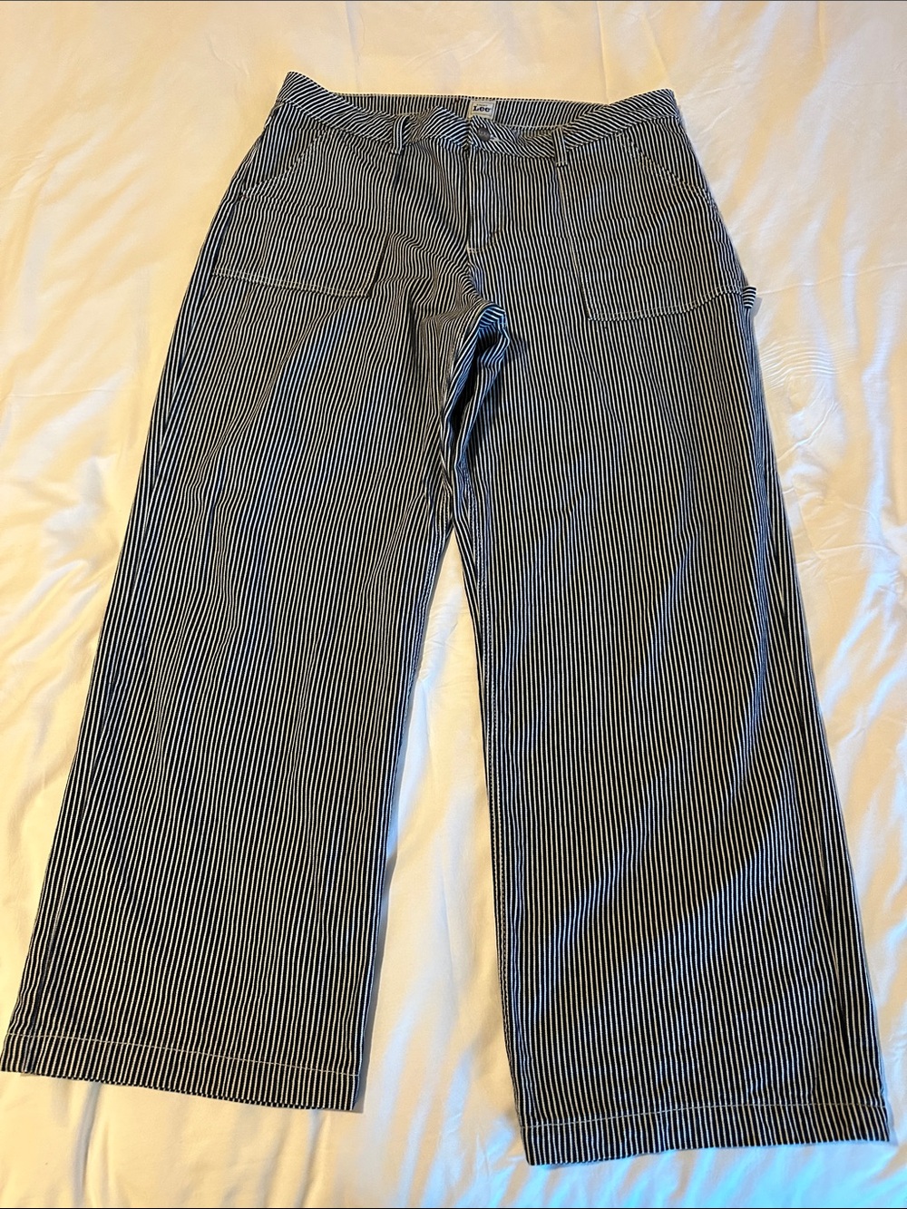 Lee Women's Navy & White Pinstripe Wide-Leg Pants